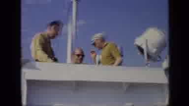 MOSCOW RUSSIA-1971: Men On Boat Deck With Red Flag And Passengers