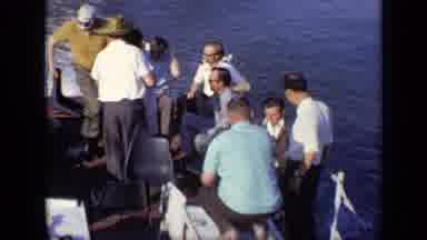 Moscow Russia (1971): A Group Of People Gather Around On A Boat In A Lake