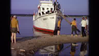 Moscow Russia (1971): Several People Gathered Near A Docked Boat With Some People