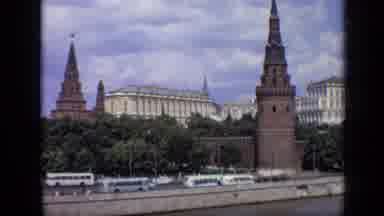 Moscow Russia (1971): Cars Drive Around The City And Look Small Compared To The