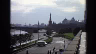 Moscow Russia (1971): Beautiful View Of City With Bridge And Buildings Cars On