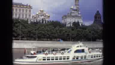 Moscow Russia (1971): Full Tourist Boat Floats Downstream Showing Off Beautiful