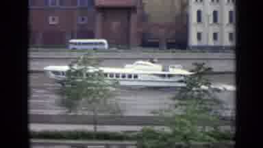 Moscow Russia (1971): Yacht Size Boat Traveling Down The City River At High Rate