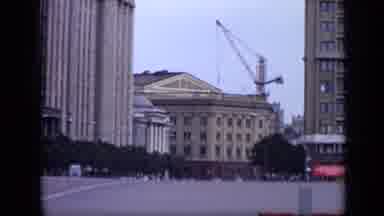 Moscow Russia (1971): Crane Hovers Above Neoclassical Building Between More