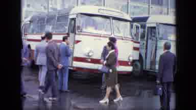 Moscow Russia (1971): People Pass In Front Of Bus Then Lady Walks Pedestrian