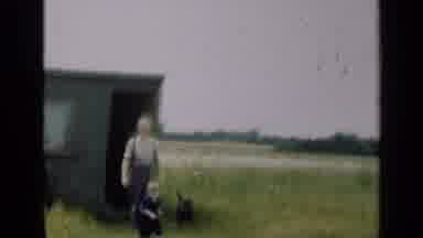 Illinois USA (1947): Farm Family Country Old Vintage Dog Overalls Happy Sunny Walk