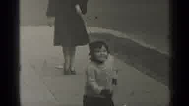 New York (1947): Young Excited Girl Runs To Meet Dog Woman Watches In Background