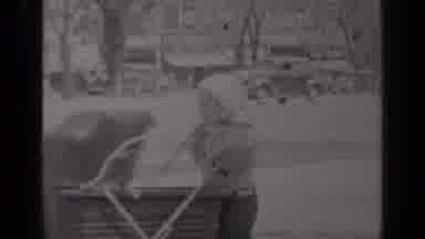 New York (1947): Child Pushing Stroller Along Busy Street In Black And White