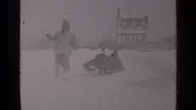 New York (1947): Dad Tries To Get Sled Going Before The Children Pile On His Back