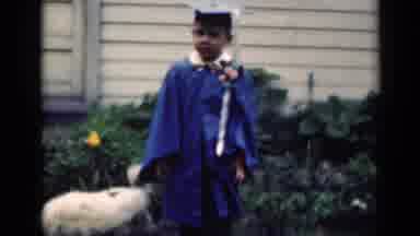 Indiana USA (1948): Kid In Graduation Cap And Suit Posing For Photo As His Dog