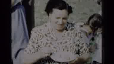 New York (1950): Lady Smiles And Laughs While Eating Some Delicious Pie