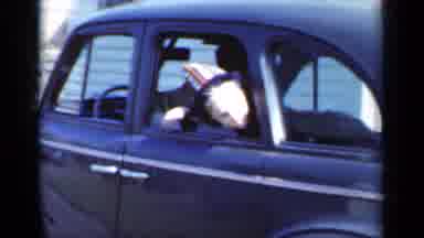 New York (1950): Man In A Light Jacket Driving And Getting Out Of A Blue Vintage