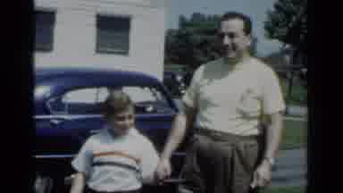 New York (1950): Father Holds His Son's Hand Walks With Him Up The Driveway As The