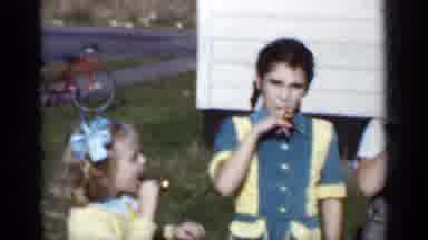 New York (1950): Kids Grandma Toy Smoking Backyard Outside Old Past Bike Siblings