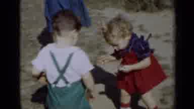 New York (1950): Three Young Children Outside In The Wind Possible Raking Leaves