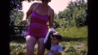 New York (1951): Woman Descending From A Ravine Hand In Hand With Her Son