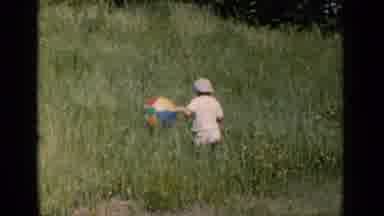 New York (1951): Adorable Little Boy Walking Through Tall Green Grass To Retrieve