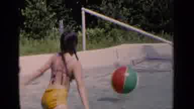 New York (1951): Two Young Girls Playing With Beach Ball In Swimming Pool