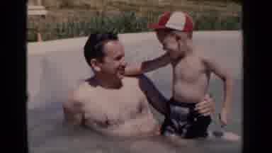 New York (1951): A Man And A Child Are Relaxing In A Pool