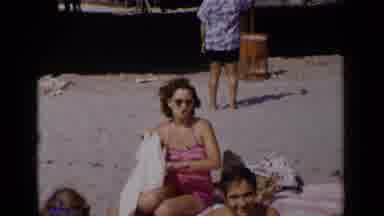New York (1951): Family On Fun Sandy Hot Beach Playing Flawless Tricks Next To