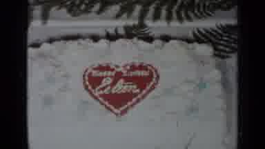 New York (1954): Red Heart On White Frosted Cake Surrounded By Green Fern Leaves