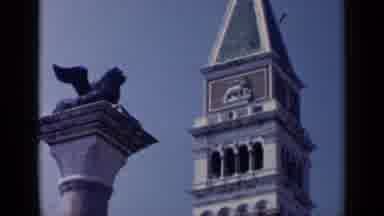 Venice Italy (1960): Clock Tower In The City And A Statue Of A Griffin