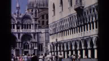Venice Italy (1960): People Walking In The Streets In Front Of Old Cathedral