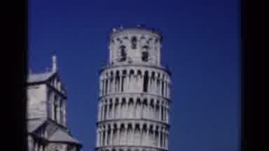 VENICE ITALY-1960: Leaning Tower Of Pisa And Cathedral Under Blue Sky