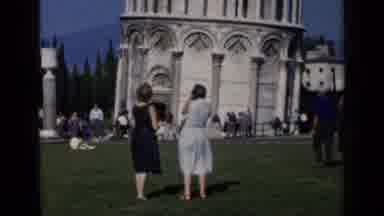 Venice Italy (1960): Leaning Tower Architecture With Woman Standing By Talking
