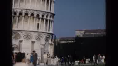 Venice Italy (1960): Tourists Walk At The Base Of The Leaning Tower Of Pisa; Full