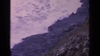 California USA (1963): Waves Crash Onto Rocky Shoreline As Sea Lions Move Around