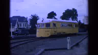 San Francisco California (1963): Early Morning Yellow Train On Tracks Going To The