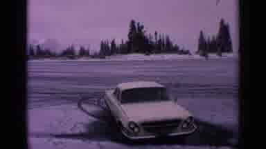 Washington USA (1963): View Of Yellow Car Parked On Side Of Frozen Highway On A