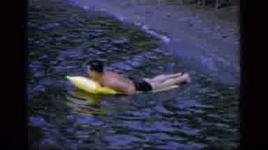 Greenwood Lake New York (1964): Man Swims Strokes In Blue Lake Then Boy Runs By