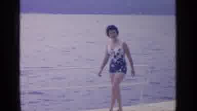 Greenwood Lake New York (1964): Woman In Swimsuit Walks Along Lake Then Tree Lined