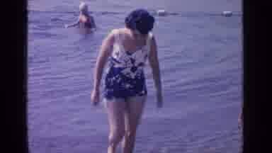 Greenwood Lake New York (1964): Woman In Blue And White Bathing Suit Comes Out Of