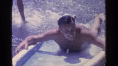 Greenwood Lake New York (1964): Man Swimming With A Kickboard And Kids In Small