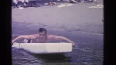 Greenwood Lake New York (1964): Person In Lake On A Small Boat Paddling With His