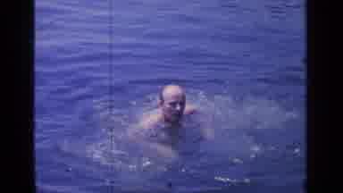 Greenwood Lake New York (1964): Man Swims Strokes In Blue Lake Then Boy Runs By