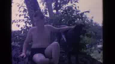Greenwood Lake New York (1964): Little Boy Sits Outside On A Hill With His Dog