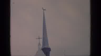 Flushing Meadows New York (1964): Church Footage Afar Gathering People Square