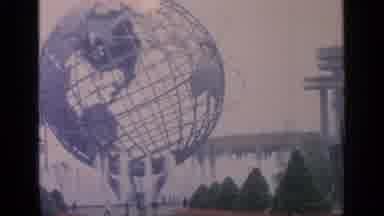 Flushing Meadows New York (1964): View Of Metal Globe Sculpture With Pink And
