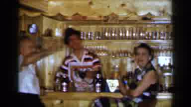 Long Island New York (1965): Three People Making A Toast Inside Yellow Wooden