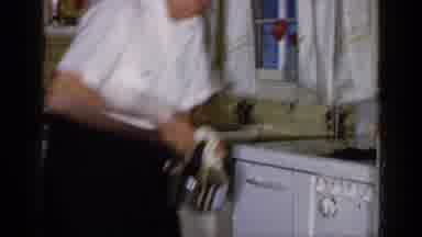 Long Island New York (1965): Dad And Son Clean The Kitchen Before Mom Arrives