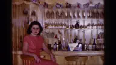 Long Island New York (1965): Dark Haired Woman At A Bar And A Cat Playing With A