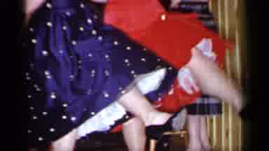 Mineola New York (1966): Women Dancing The Cancan In Red And Blue Polka Dot