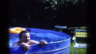 Mineola New York (1966): Three Men Relaxing In A Backyard Pool