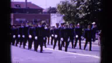 Mineola New York (1966): Men Dressed In Black Formed In Lines Marching In Unison