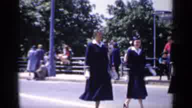 MINEOLA NEW YORK-1966: Women in Dresses and Red Fire Truck at Parade
