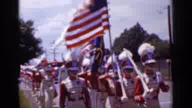 Mineola New York (1966): Fire Truck Procession Marching Band Wearing Red And White